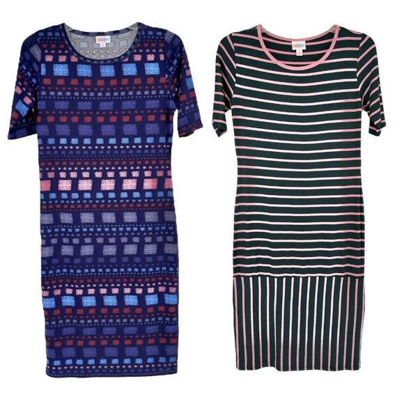LuLaRoe Julia Dress Lot Of 2 Small Knee-Length Striped & Geometric Patterns New - Picture 1 of 7